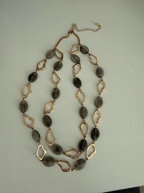 Three-Strand Smoky Bead and Gold-Link Necklace
